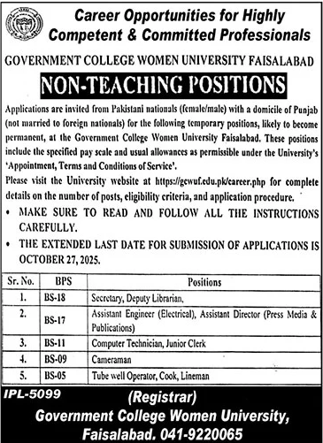 Government college Women University Faisalabad Tender Notice